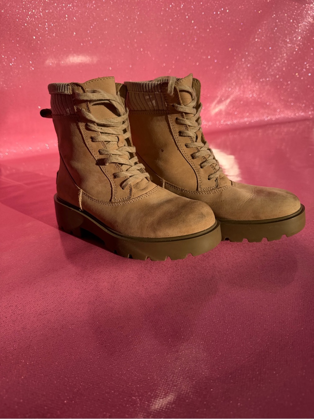 UGG Taupe Lace-Up Suede Combat Boots